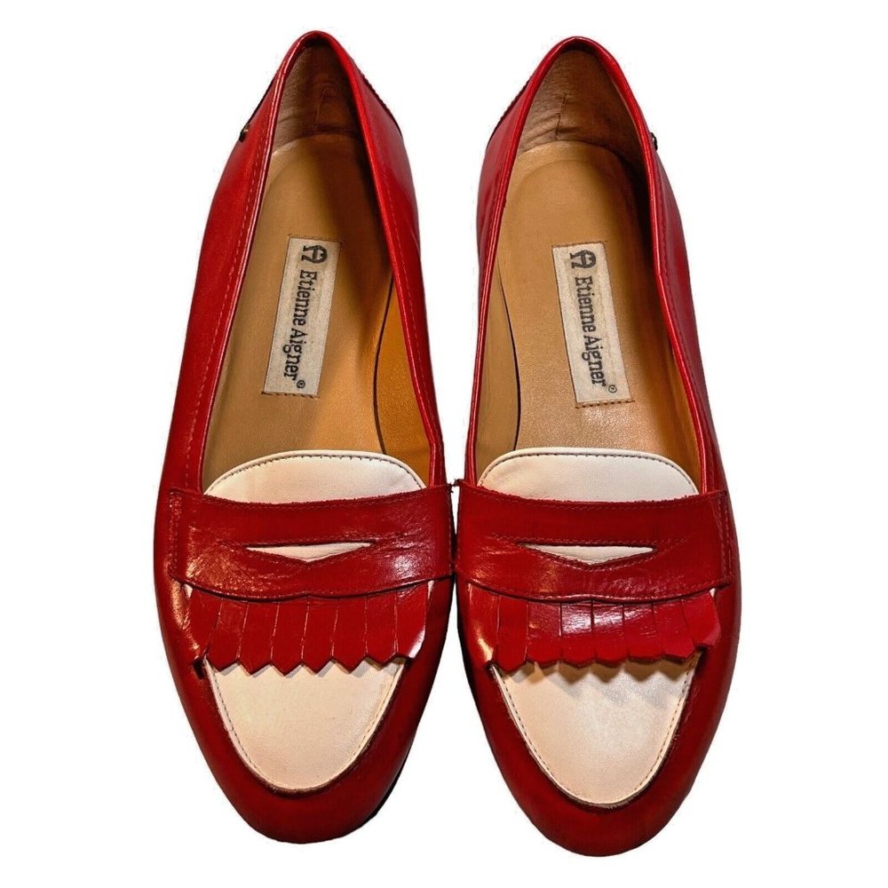 Vintage Etienne Aigner Leather Penny Loafers sz 7 Red White Carmina Bass Oxford